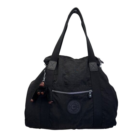 Kipling Womens Black Nylon With Zipper Closure & Monkey Keychain Tote Bag - Picture 1 of 15